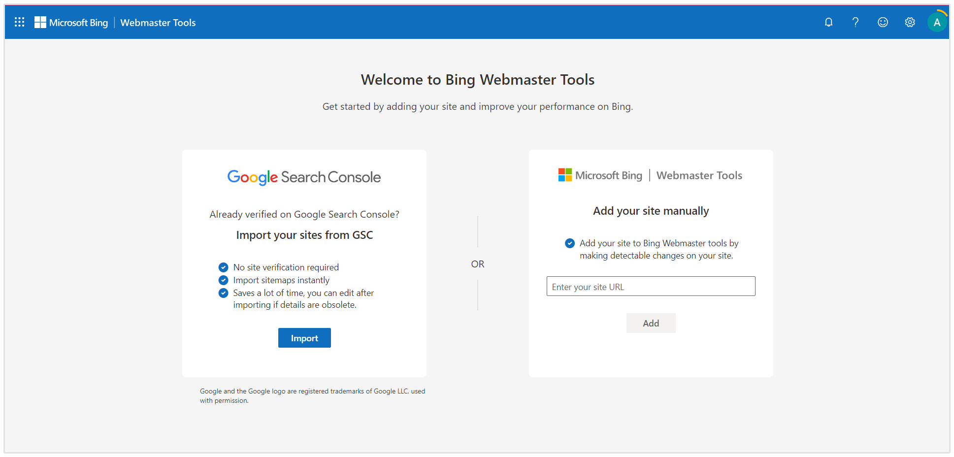 Configuração do Conjunto de Propriedades do Bing Webmaster